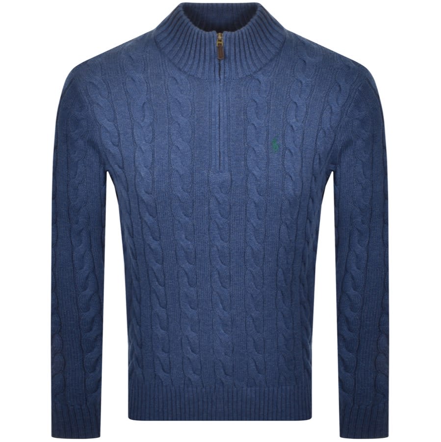 Alternative Image for ProductRalph Lauren Half Zip Cable Knit Jumper Blue1